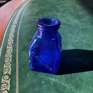 Antique Vintage Cobalt Blue Clar-O-Type Glass Inkwell